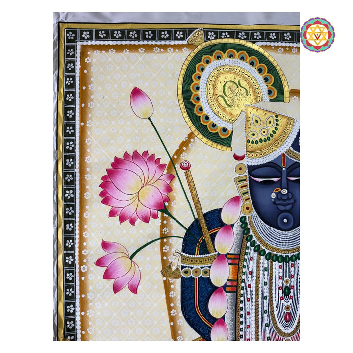 Handpainted Shrinathji Pichwai – Intricate Floral Border Artwork