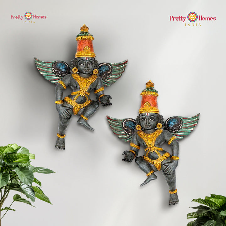 wood-carved gandharva / Indian angel sculpture .wall mountable (single). multi-colour vintage