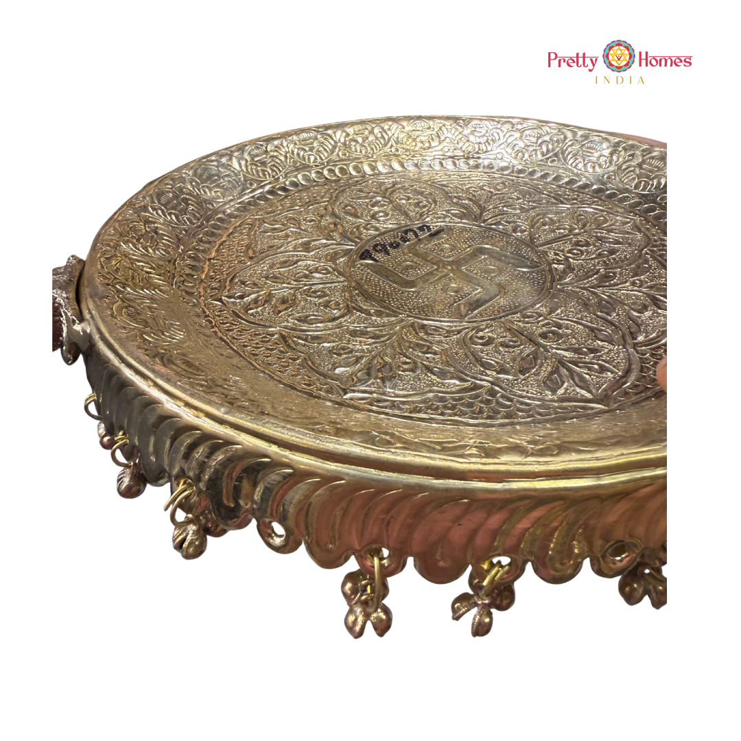 Brass Elephant Design Pooja Plate with Ghungroos