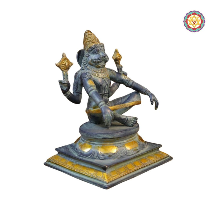 Brass Yog Narasimha Idol – Black Patina with Golden Accents (10.5”)