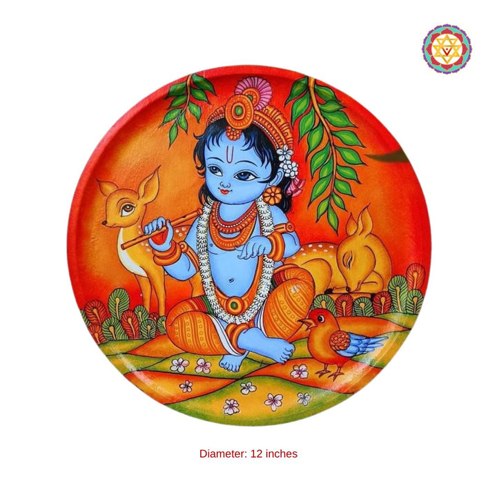 Kerela mural style -Bal Krishna playing handpainted wall plate