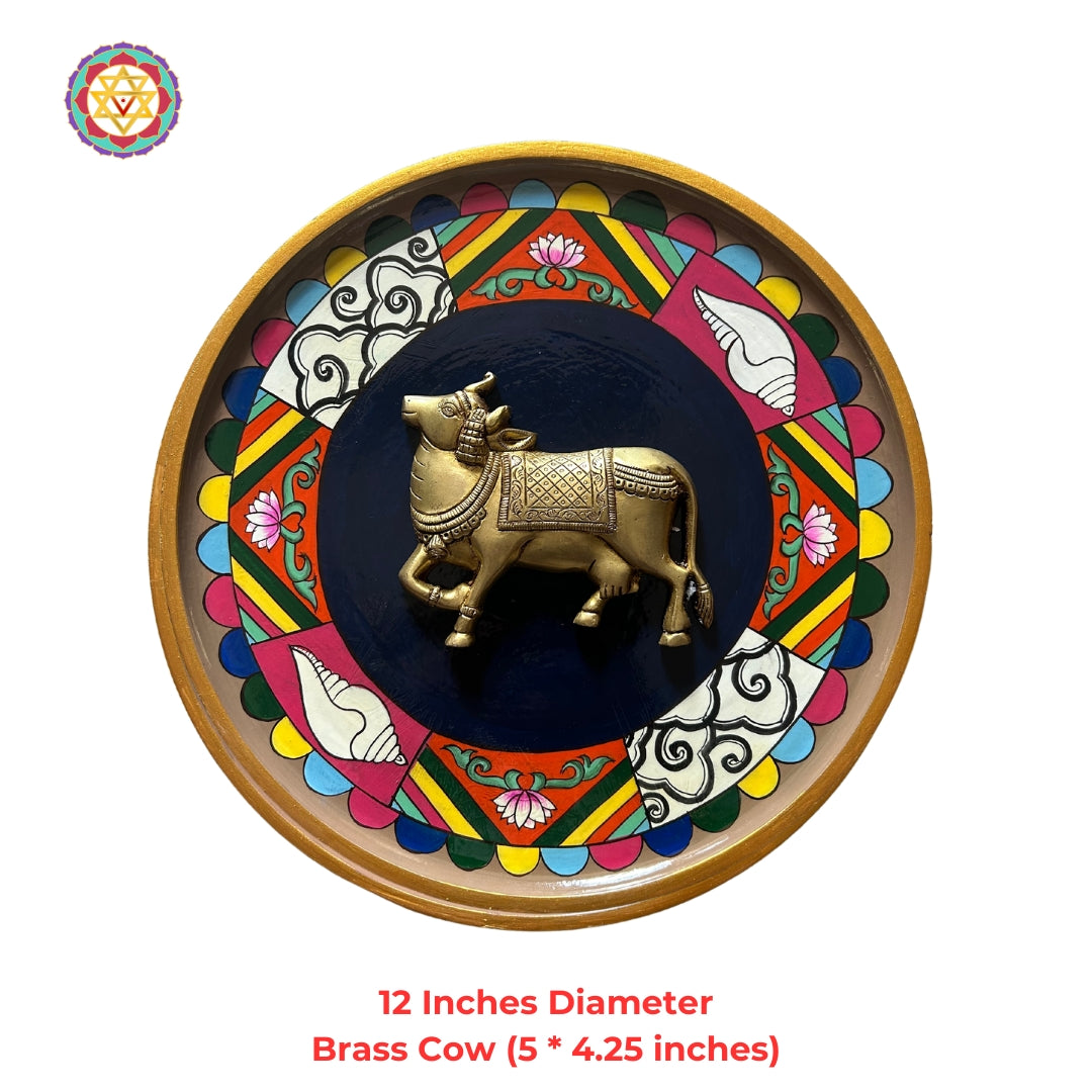 Brass cow on handpainted frame - (set of 2)