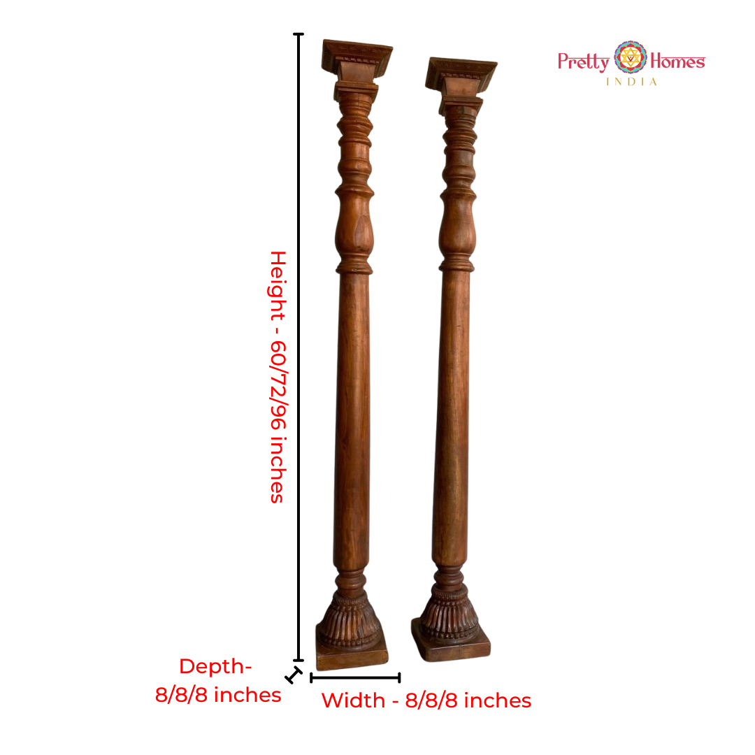 Woodcarved Pillars with Broad Base(Pair)