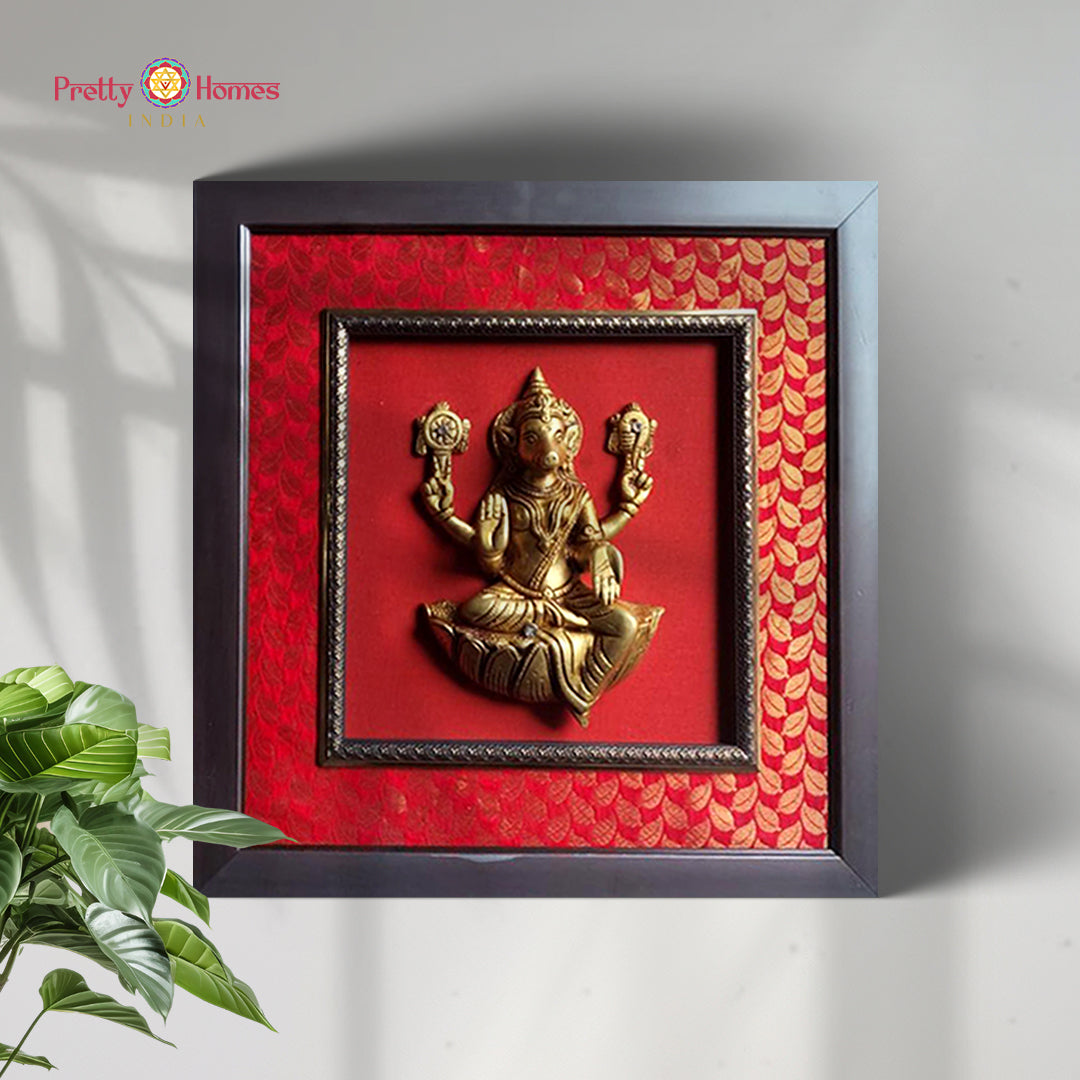 Brass Varaha wall frame featuring Lord Vishnu incarnation