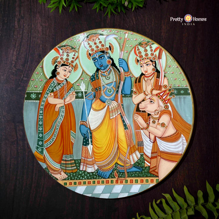 24” Round pichwai style -handpainted wall plate -aesthetic vintage style ram darbar