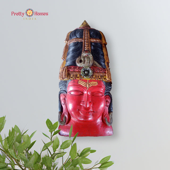 Shiva wooden wall hanging mask sculpture in multicolour finish
