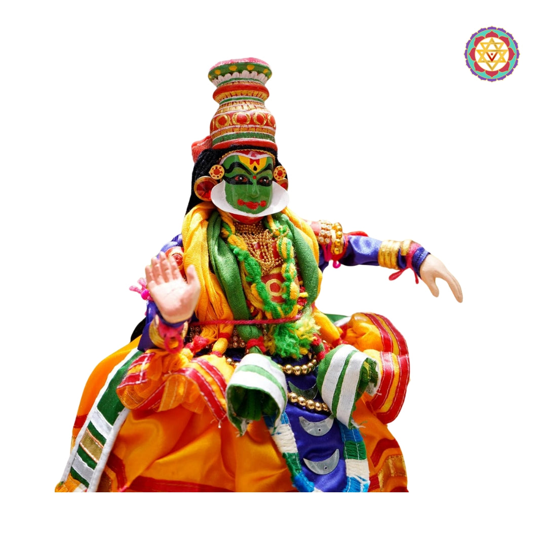 hand painted wooden kathakali krishna doll in silk attire