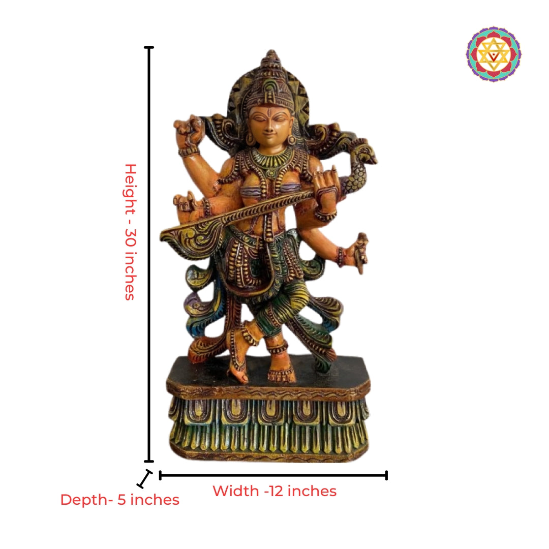 Wooden Saraswati god statue for study room spiritual décor