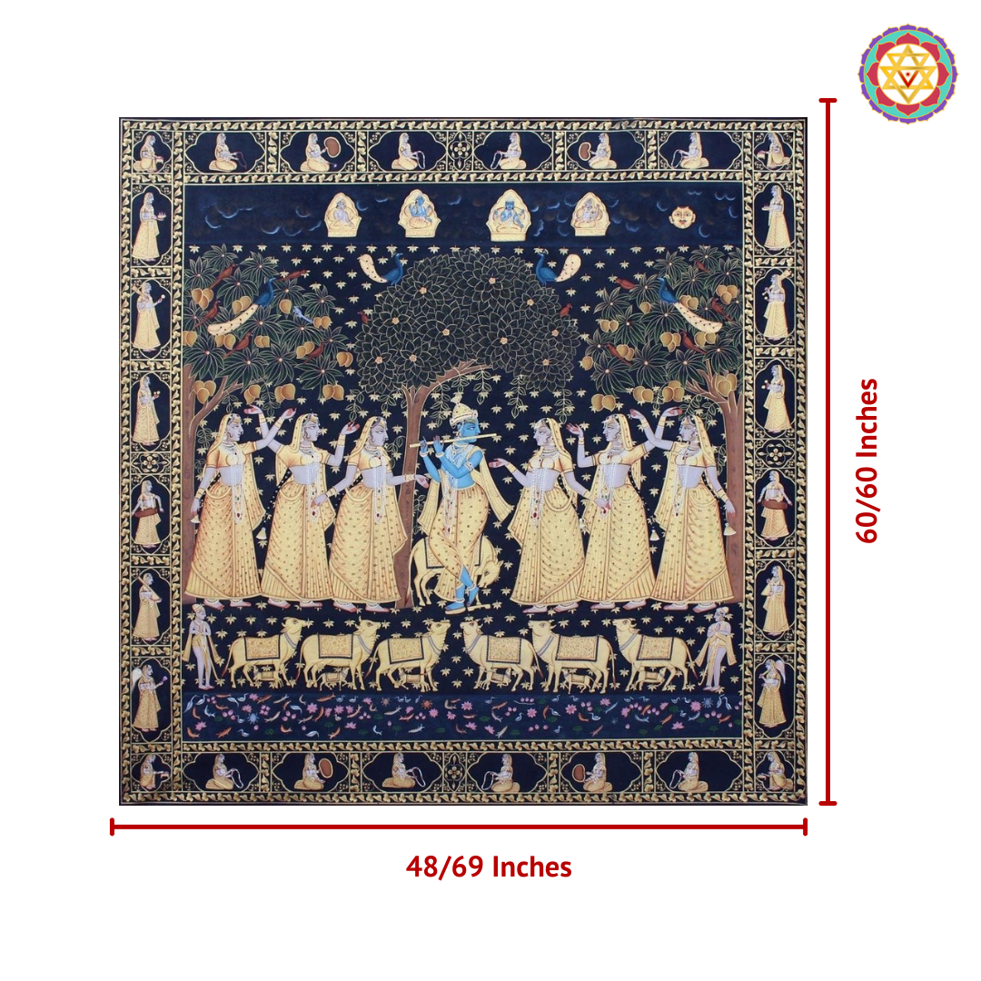 Krishna Raas – hand painted Pichwai with Intricate Gopika Border