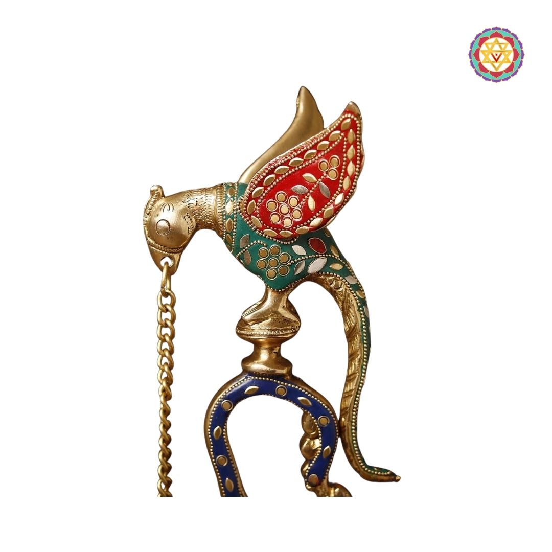 Brass Parrot Lamp – 24 Inch Brass Diya Pair with Intricate Stone Detailing | Decorative Temple & Home Decor