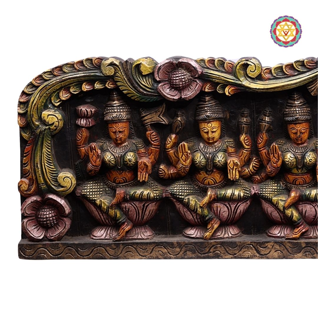 48” Intricately Carved Horizontal Ashtalakshmi Multicolour Panel – Divine Wall Art