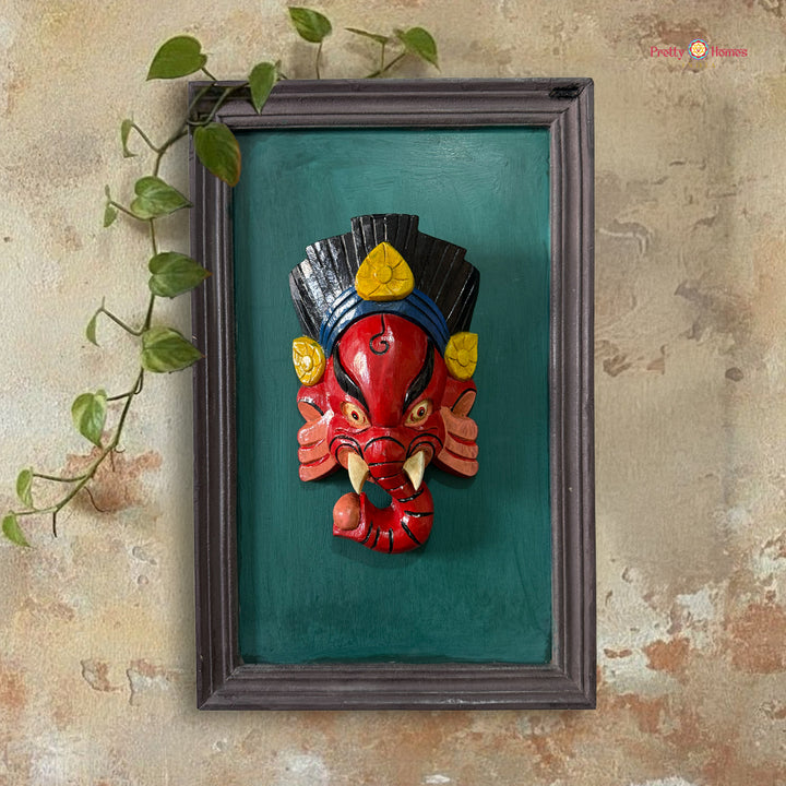 Framed Medium Ganesha Wall Mask – Handcrafted Sacred Wall Décor