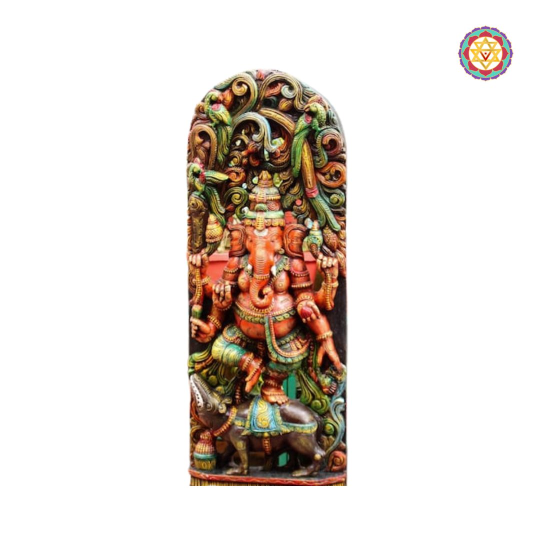 large ganesha canopy panel close up showing intricate carvings