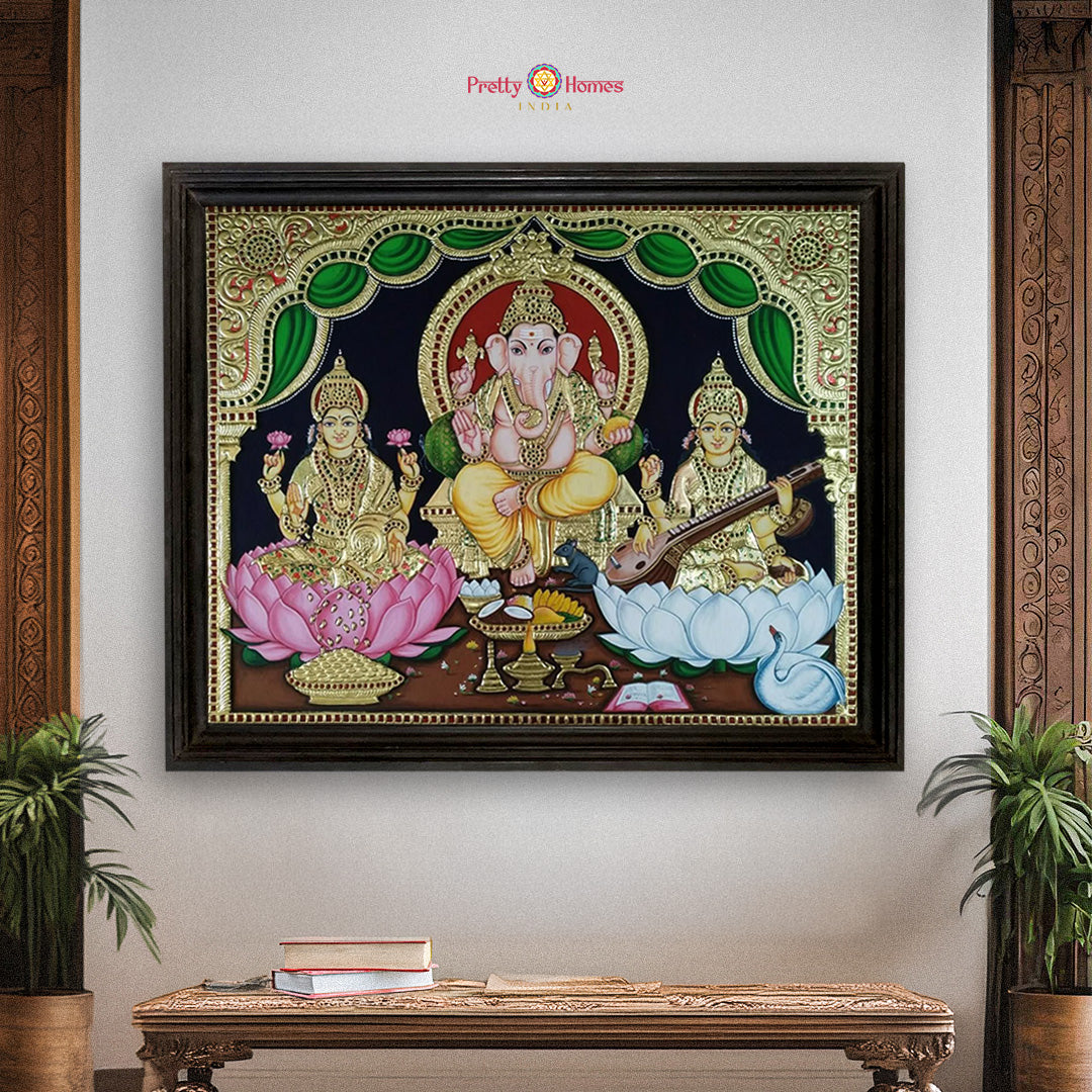 Handmade Tanjore Painting of Krishna with Radha – Real Gold Work Devotional Fine Art