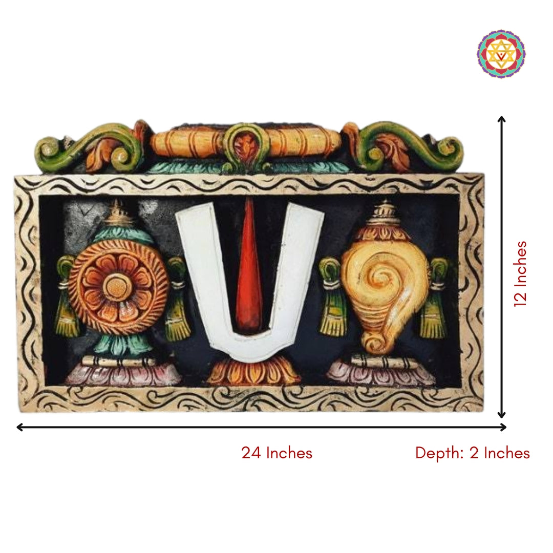Balaji Shankhu Chakram wall panel with measurement scale in inches