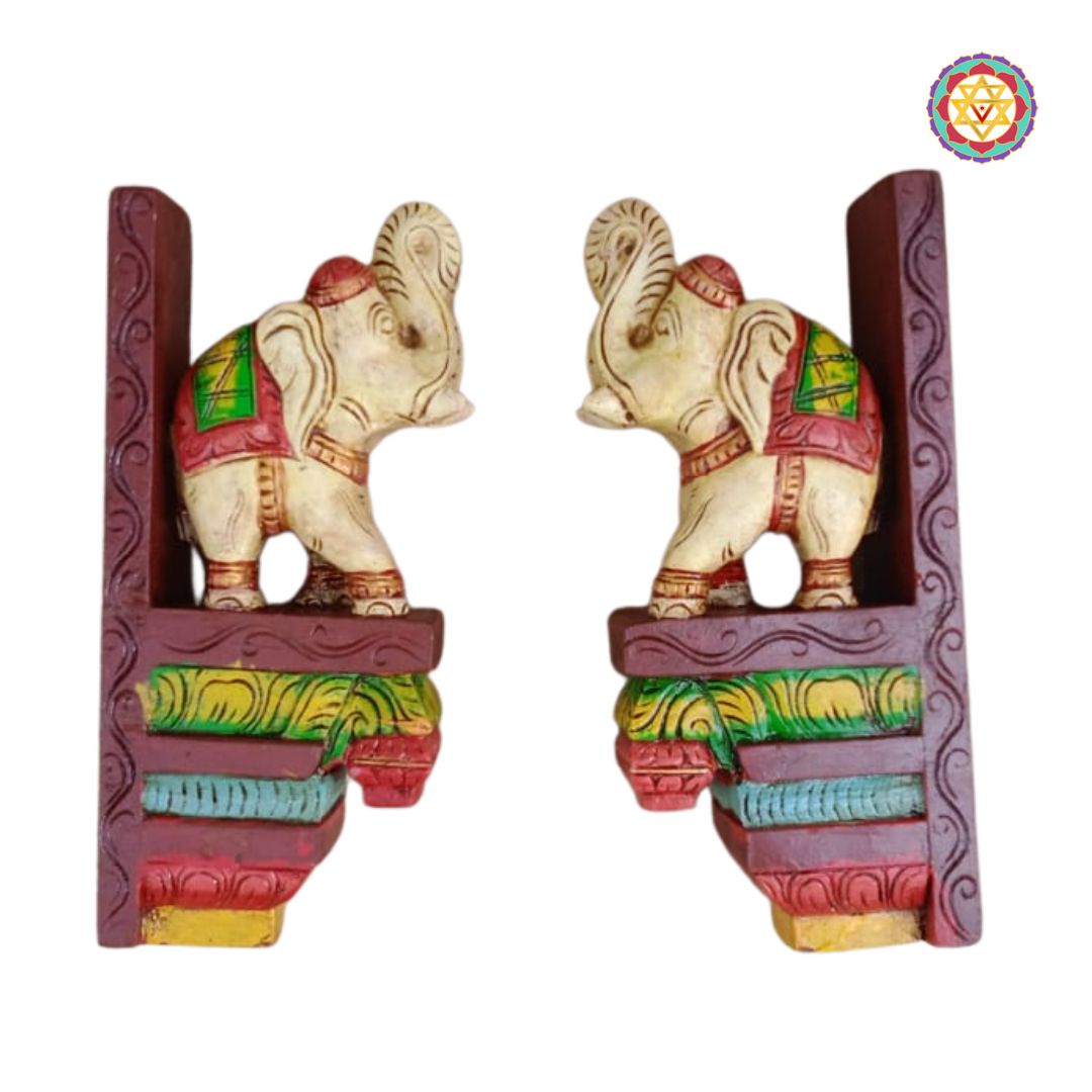 Hand-painted multicolour elephant wooden wall bracket