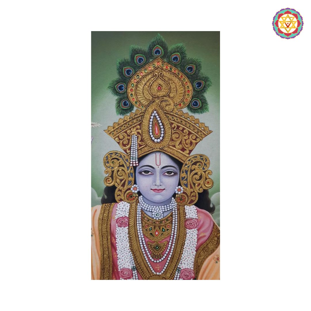 Mahavishnu with Chakra – Handpainted Divine Art with Floral Border
