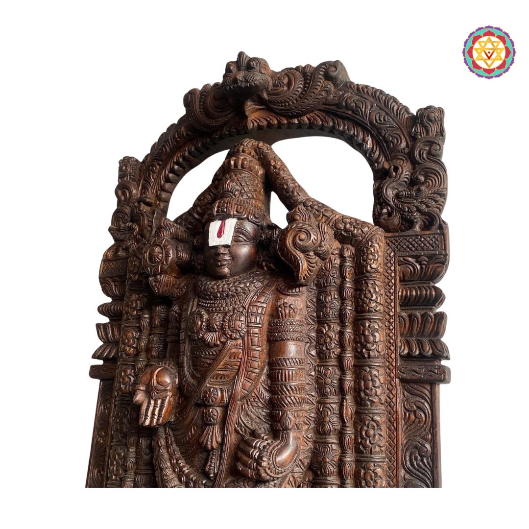 balaji wooden statue detailed carving traditional craftsmanship