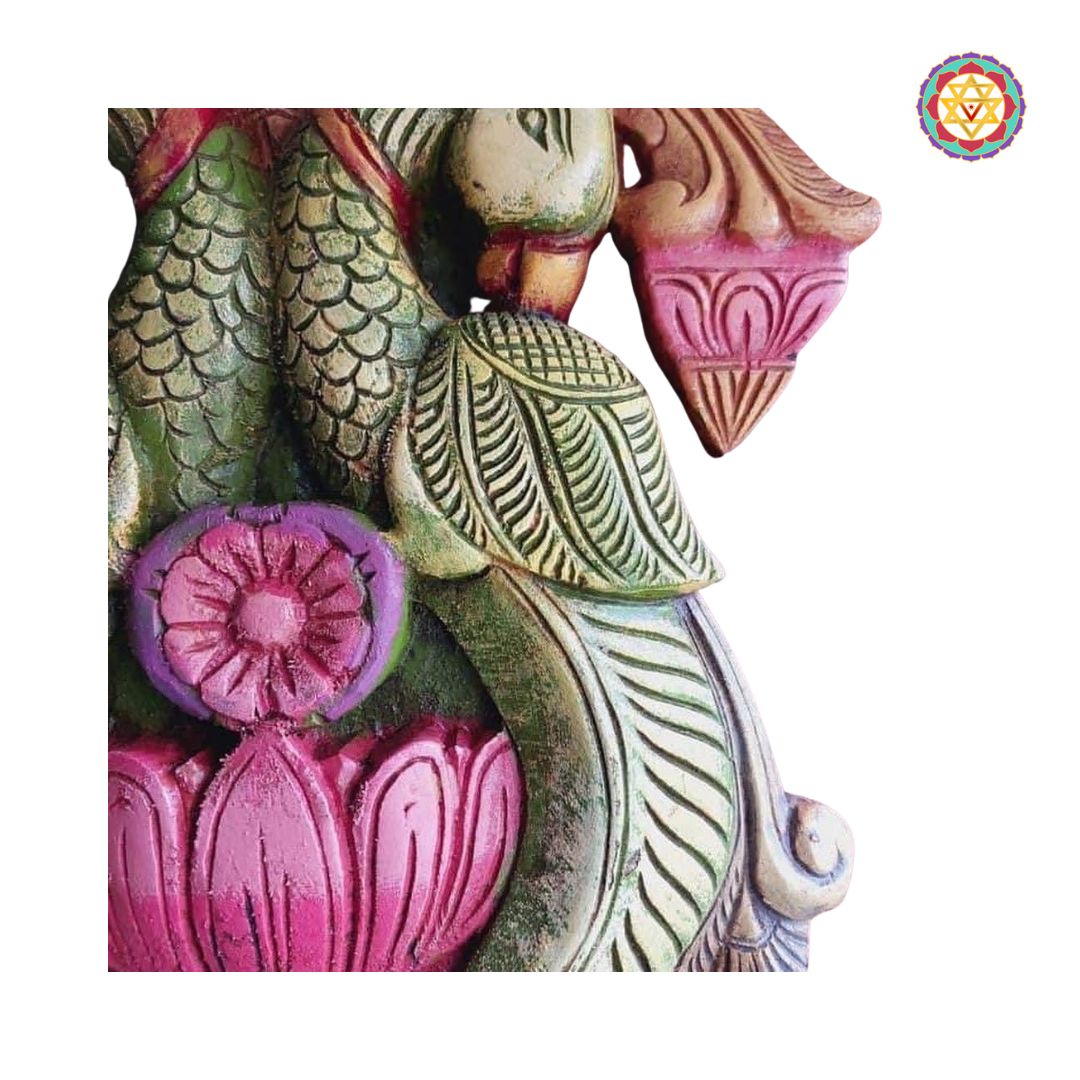 Woodcarved peacock and lotus design Deepak holder .Vilakku.