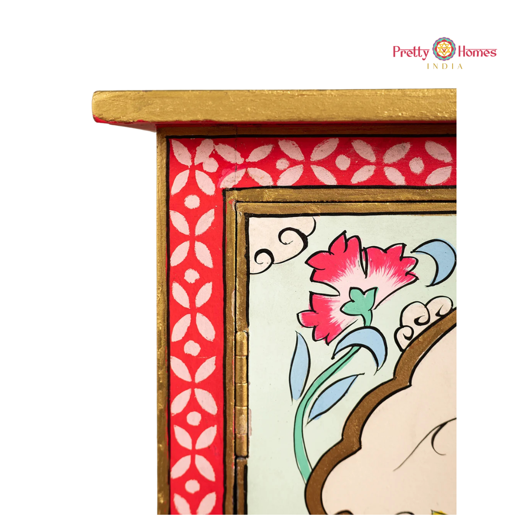 Handpainted Wooden Storage Cabinet / Sideboard with Floral Arches