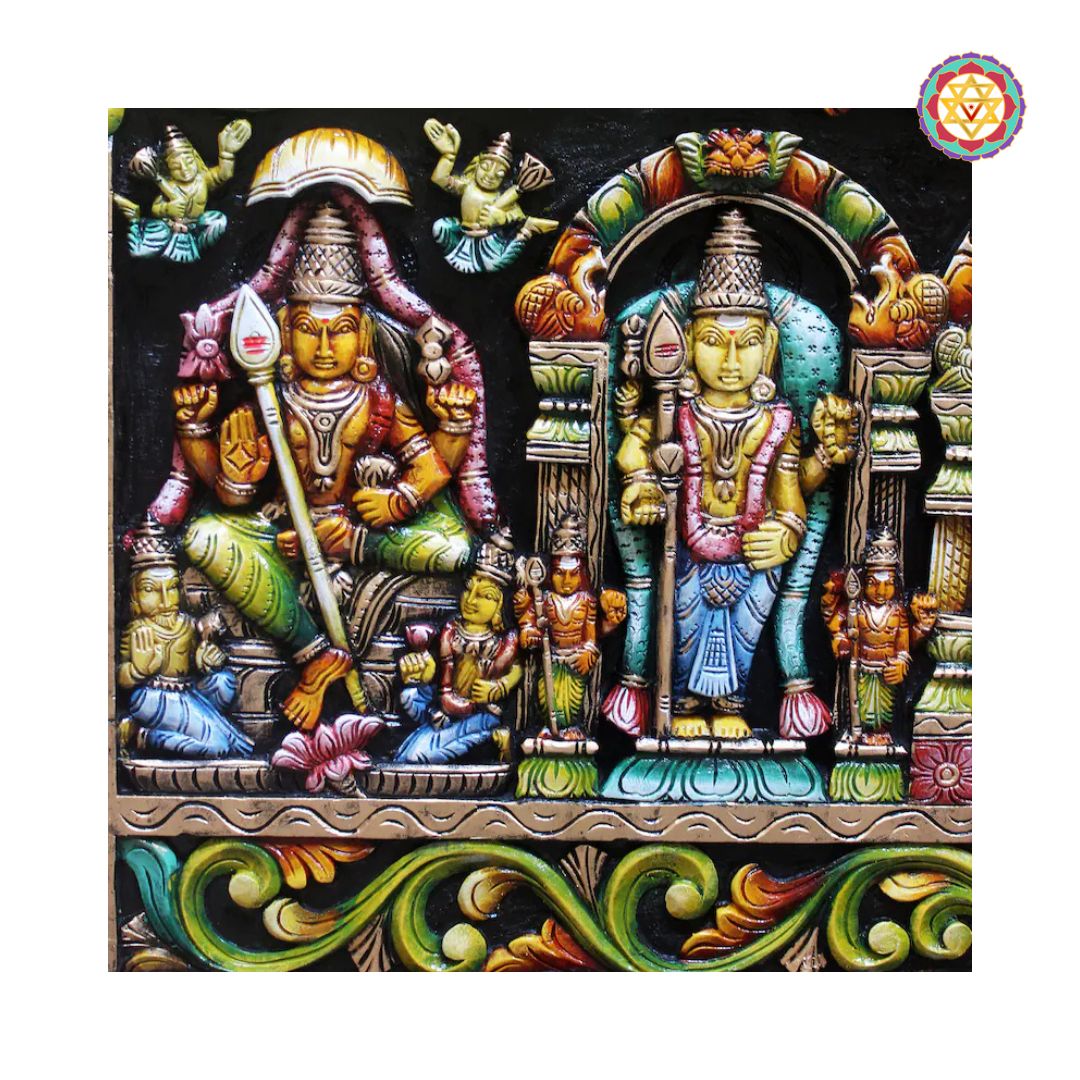 Horizontal Woodcarved 6 temple view Kartike Intricately carved panel/wall hanging