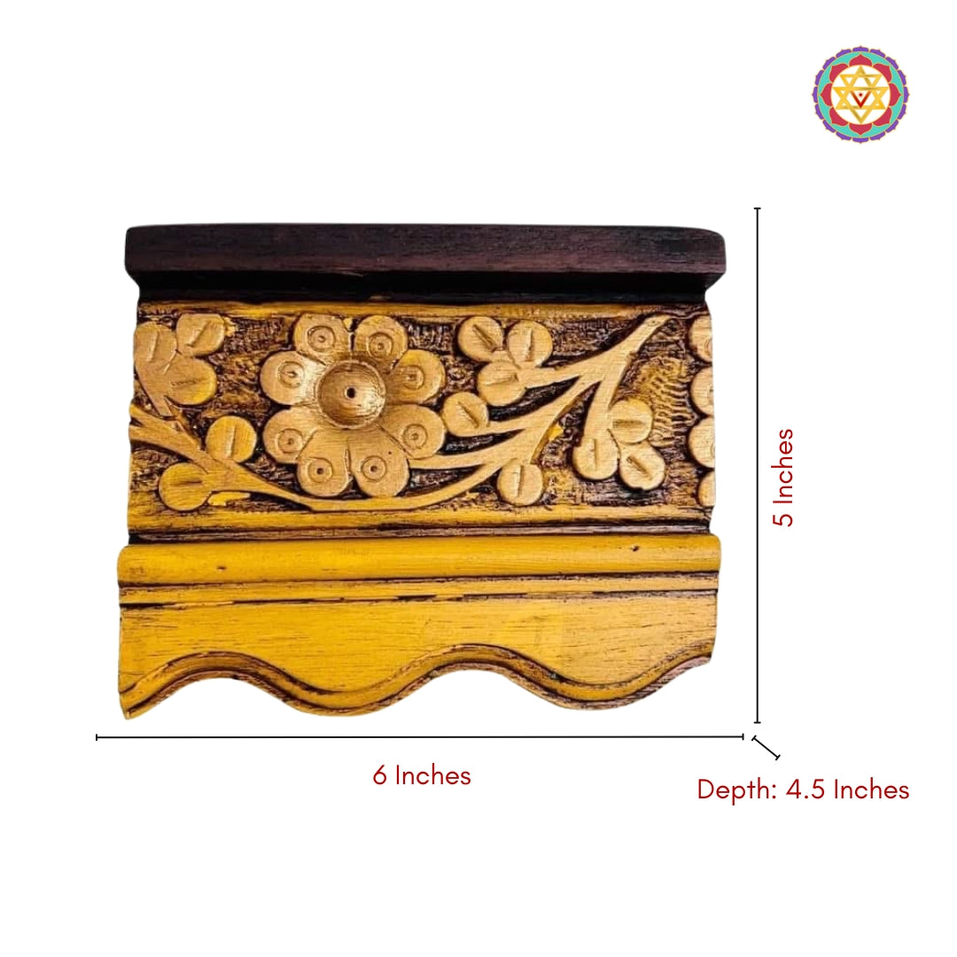 handcrafted wooden floral pattern wall shelf for ethnic home decor
