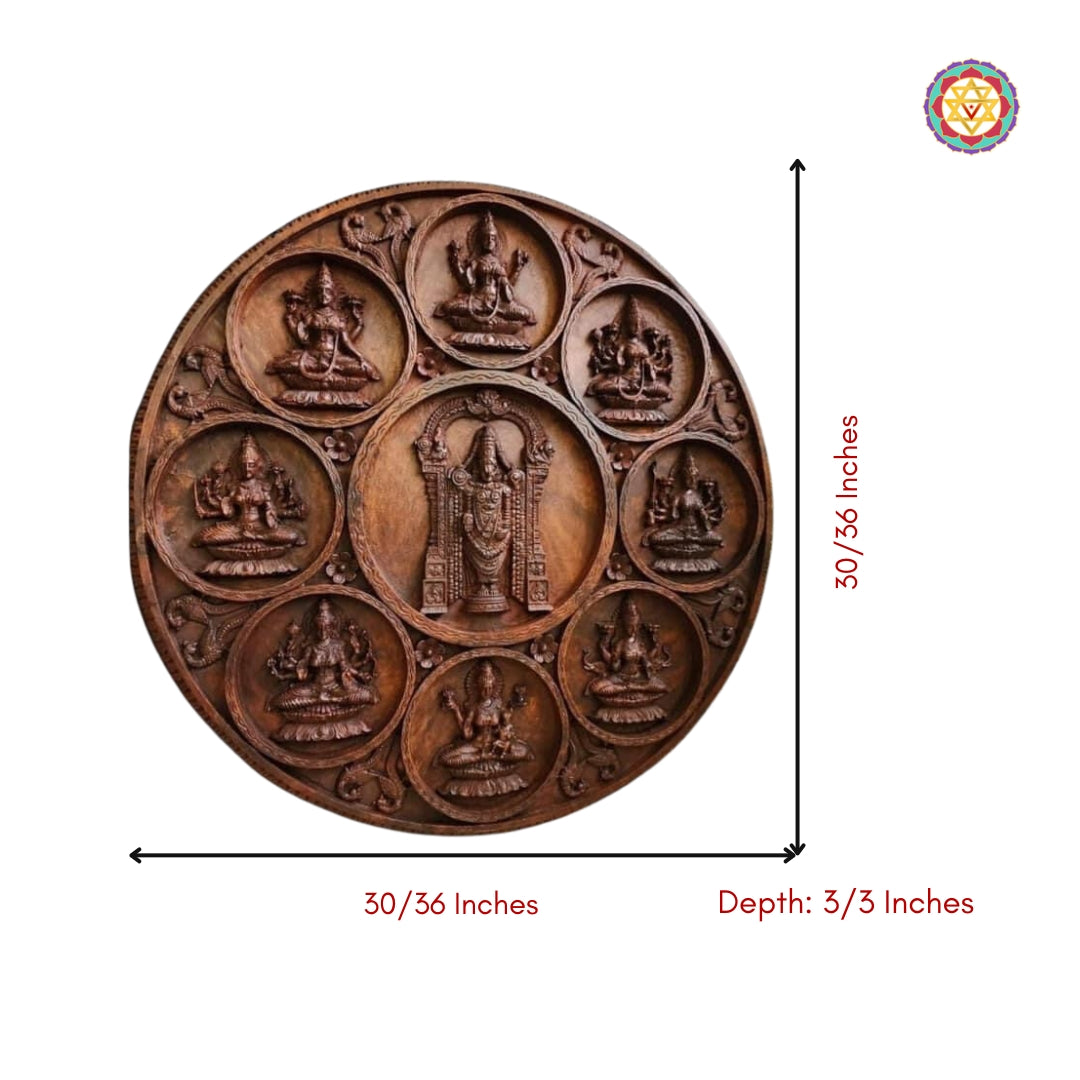 Size dimensions of Astalakshmi round wood panel
