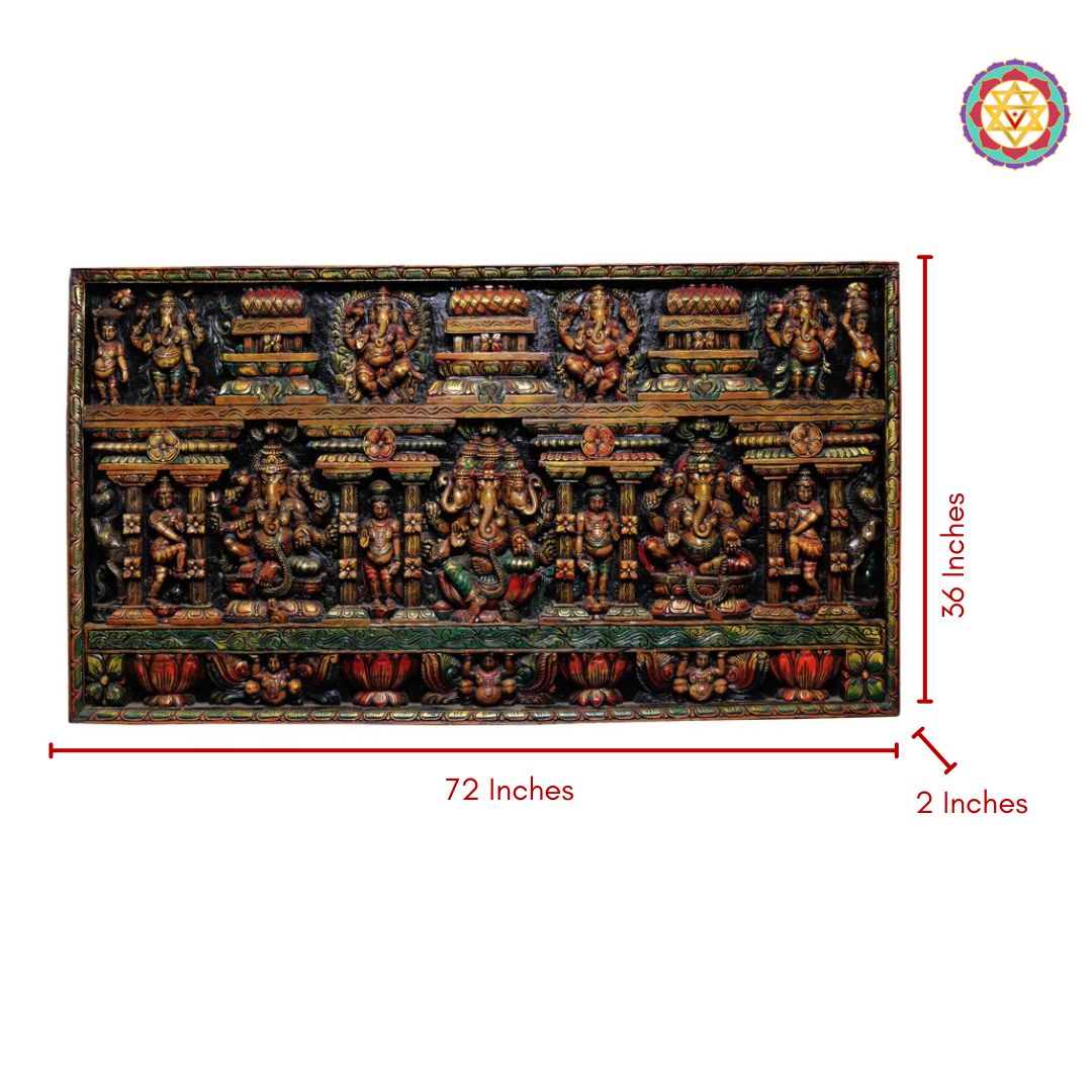 Wall-mounted view of the Triganesh panel in a pooja room setting
