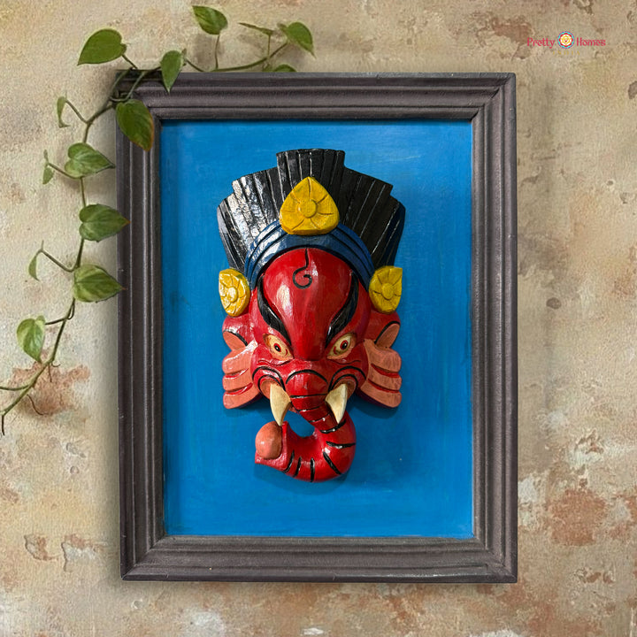 Framed Medium Ganesha Wall Mask – Handcrafted Sacred Wall Décor