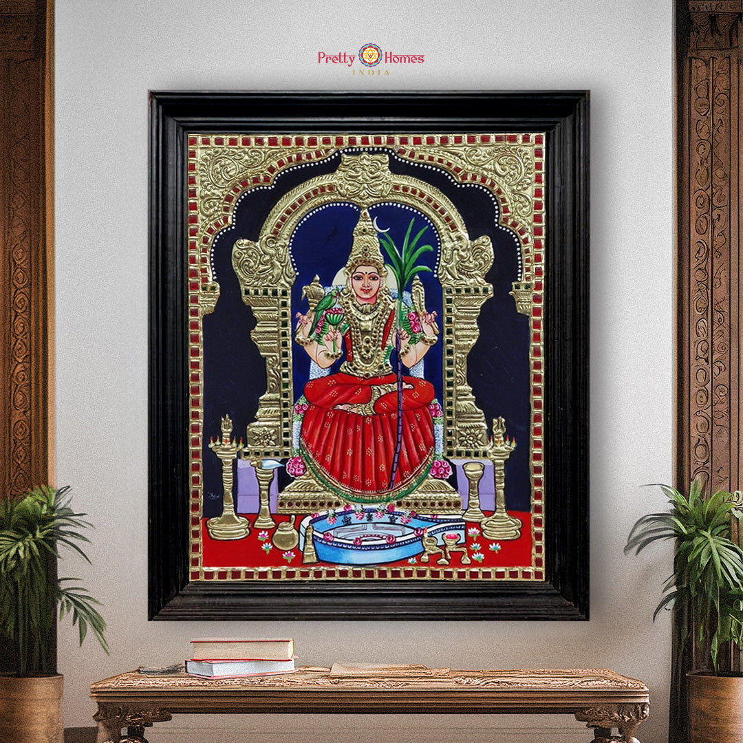 Handmade Tanjore Painting of Tripurasundari (Rajarajeshwari) – Real Gold Foil Devotional Fine Art