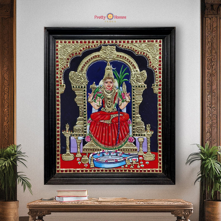 Handmade Tanjore Painting of Tripurasundari (Rajarajeshwari) – Real Gold Foil Devotional Fine Art