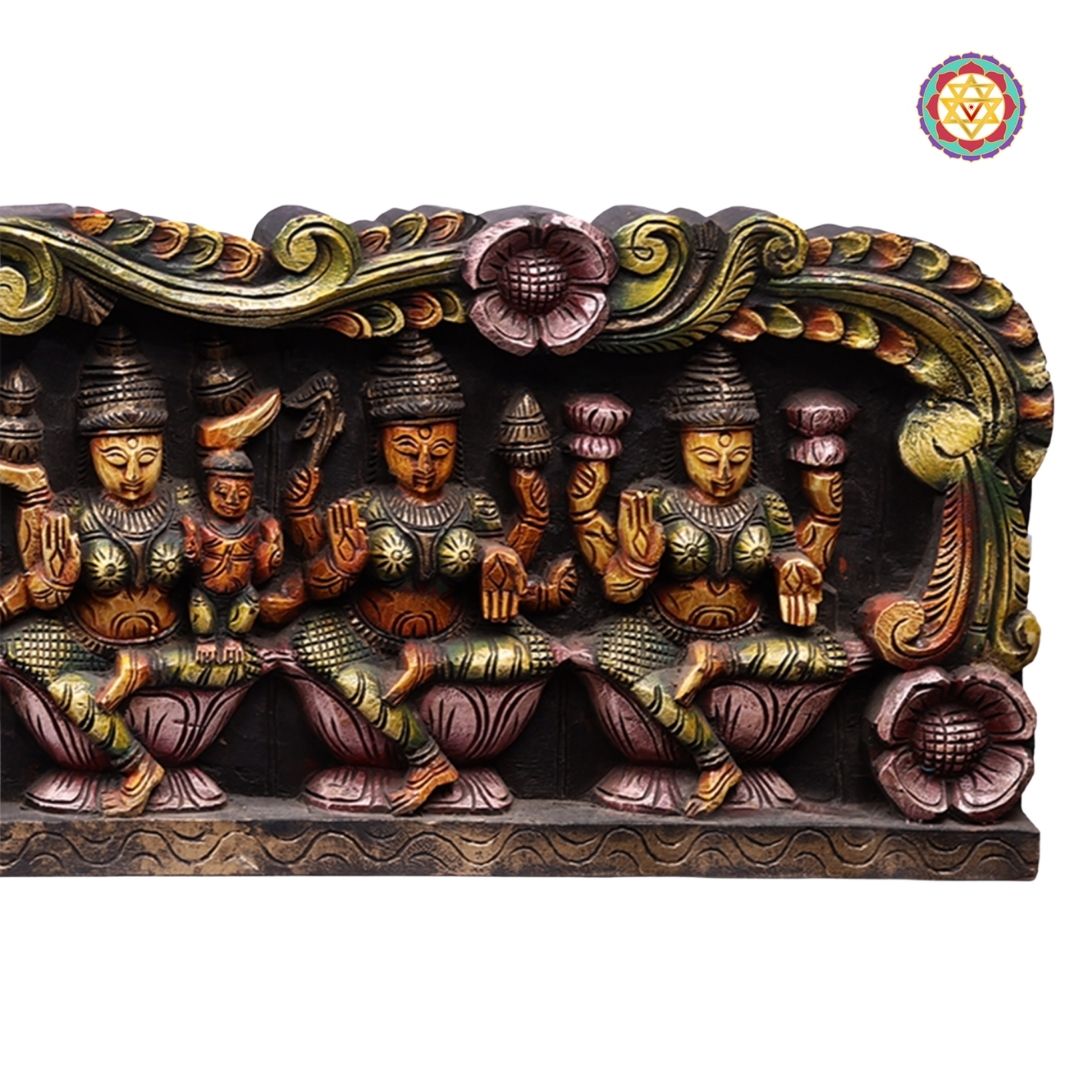 48” Intricately Carved Horizontal Ashtalakshmi Multicolour Panel – Divine Wall Art