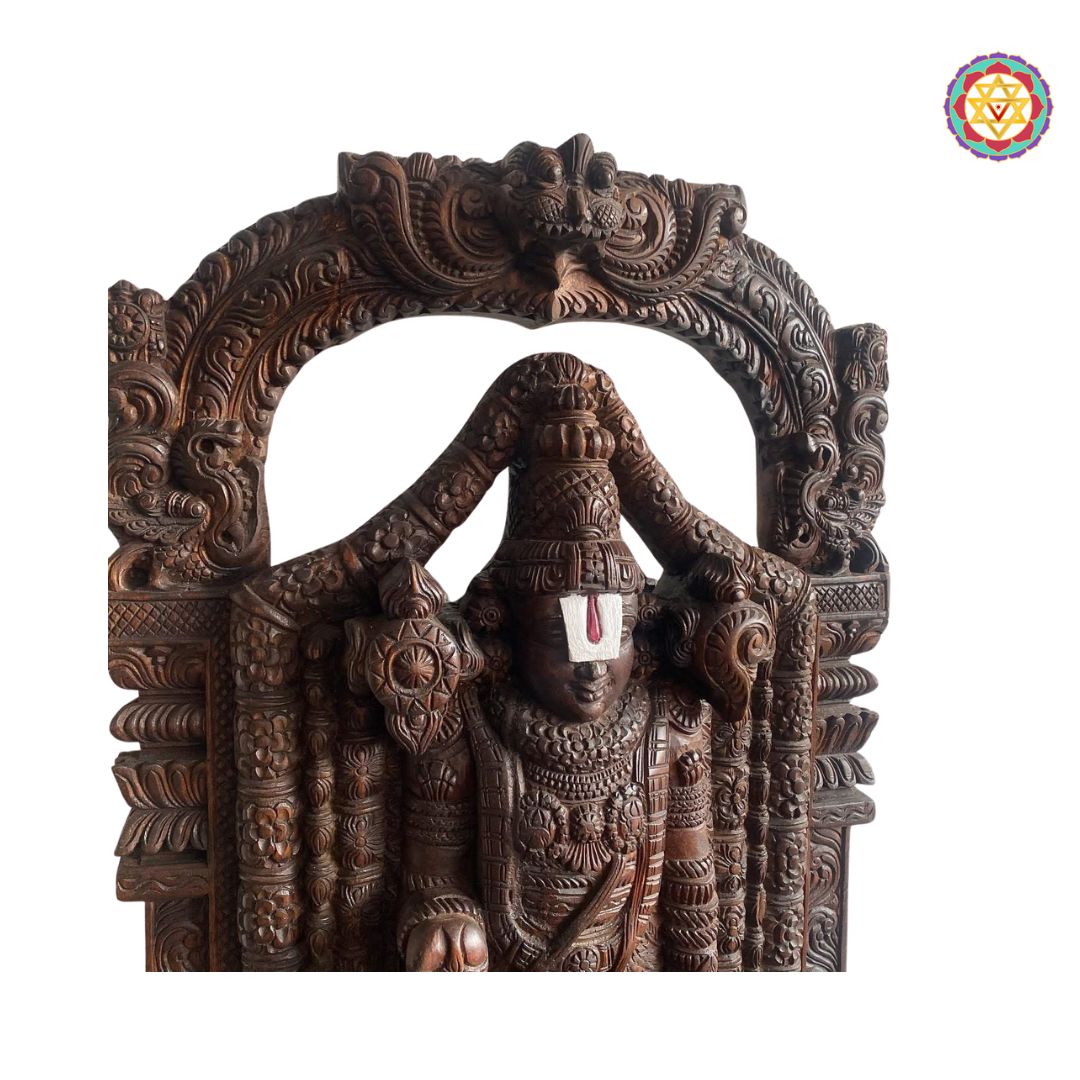balaji statue wooden carving ornate detailing spiritual artwork
