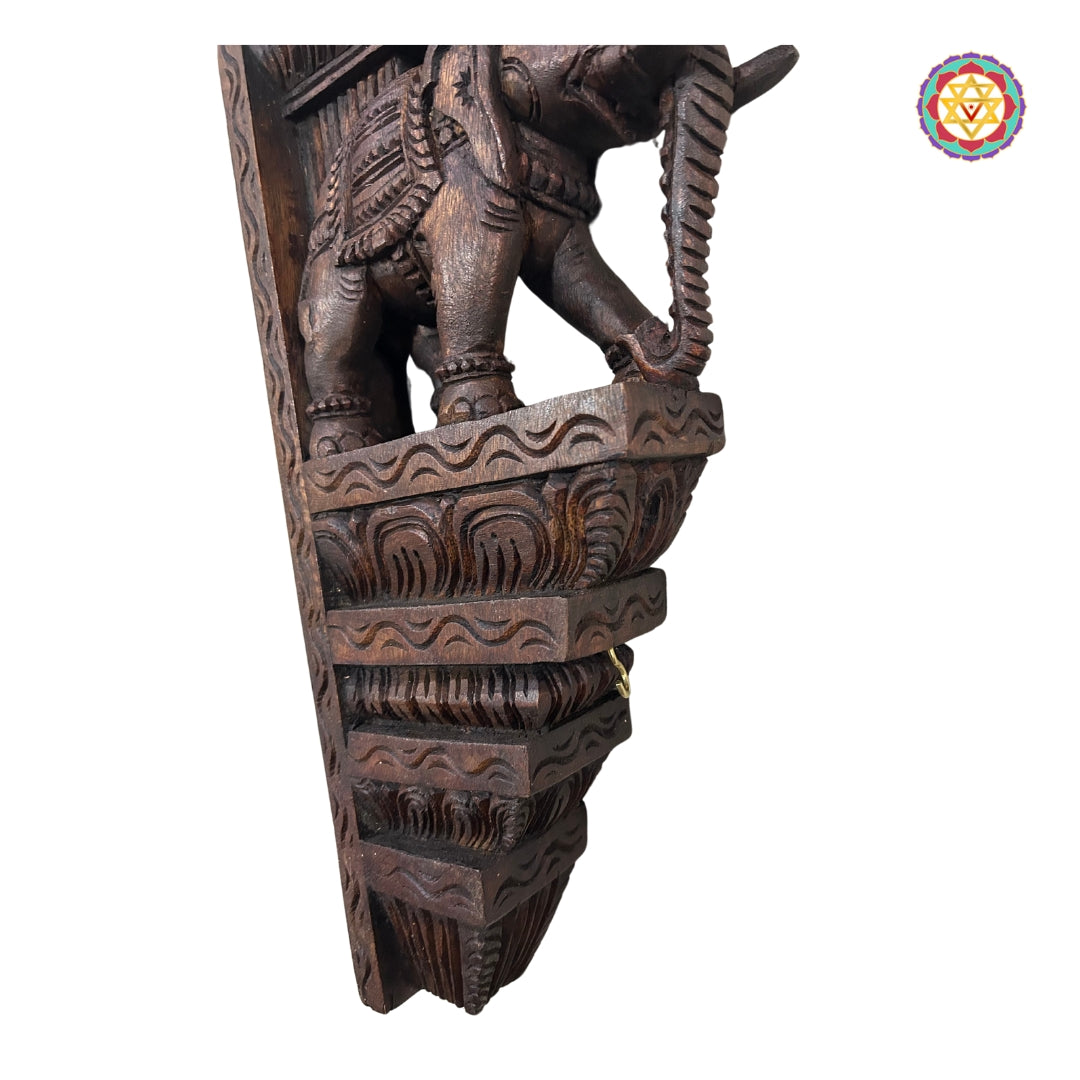 Wood-carved elephant brackets with intricate carvings . Special carving model (each)