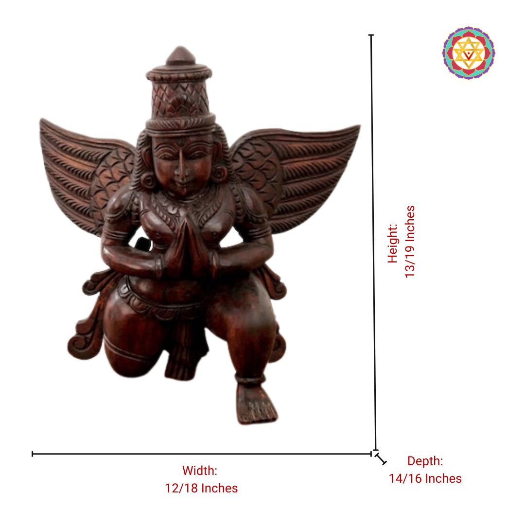 garuda sculpture wooden carving rear angled view
