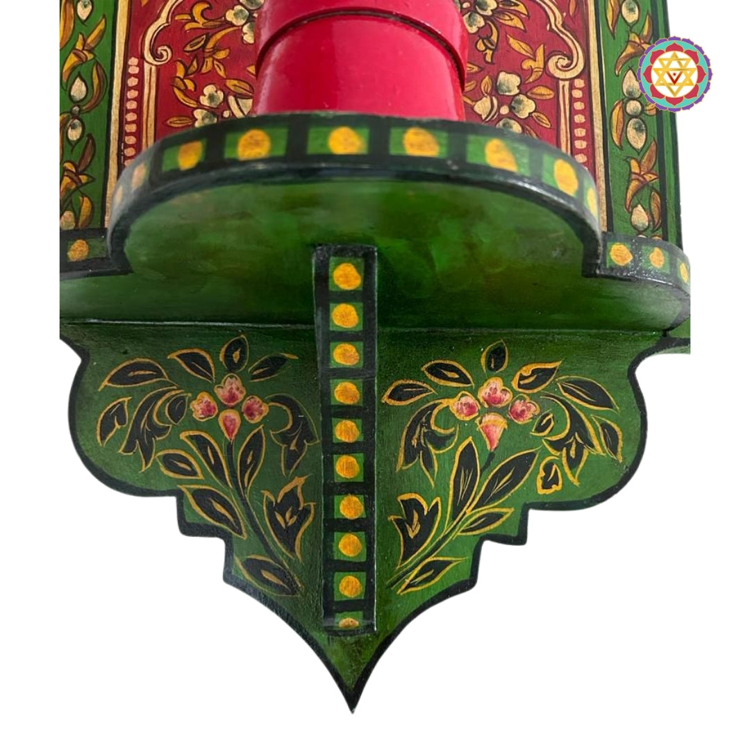 Antique wooden wall shelf with traditional Indian painting