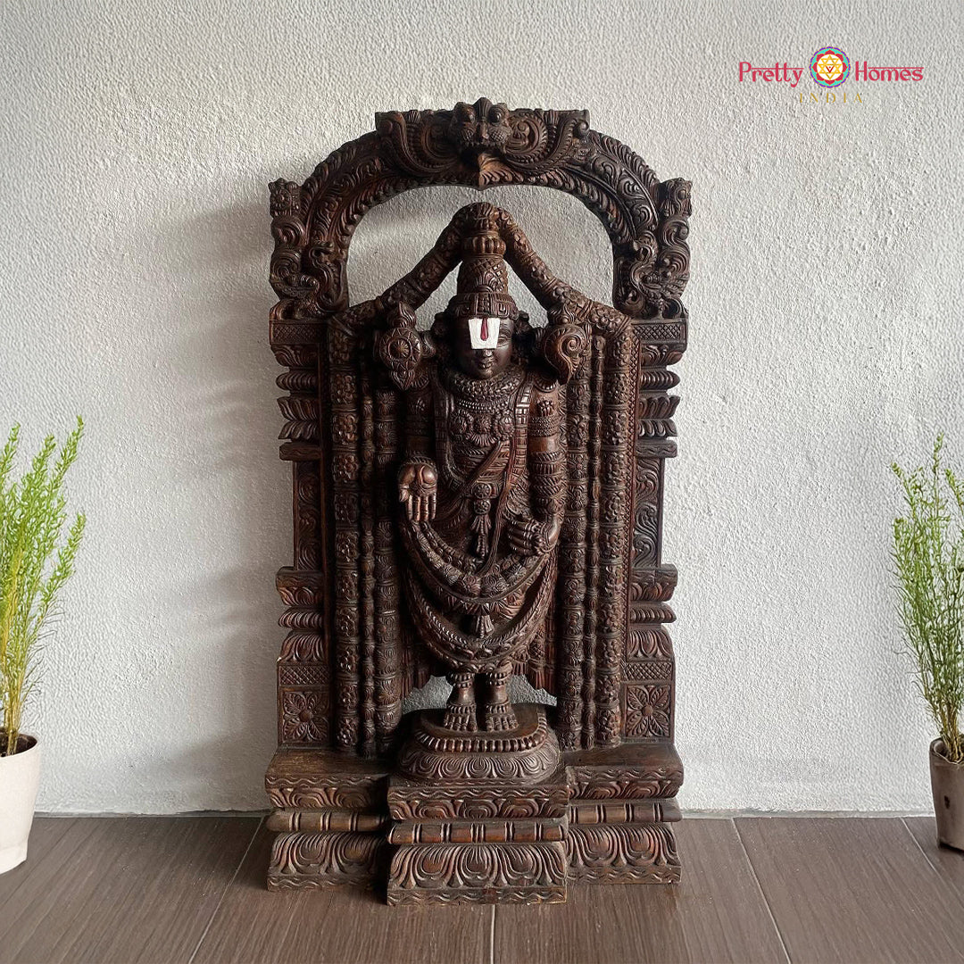 intricately carved wood balaji statue handcrafted divine sculpture