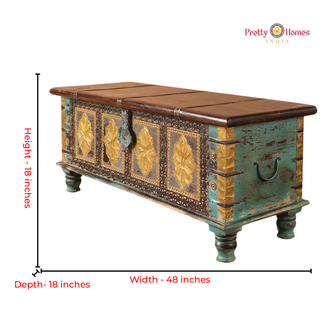 Large Wood-Carved Storage Trunk / Coffee Table