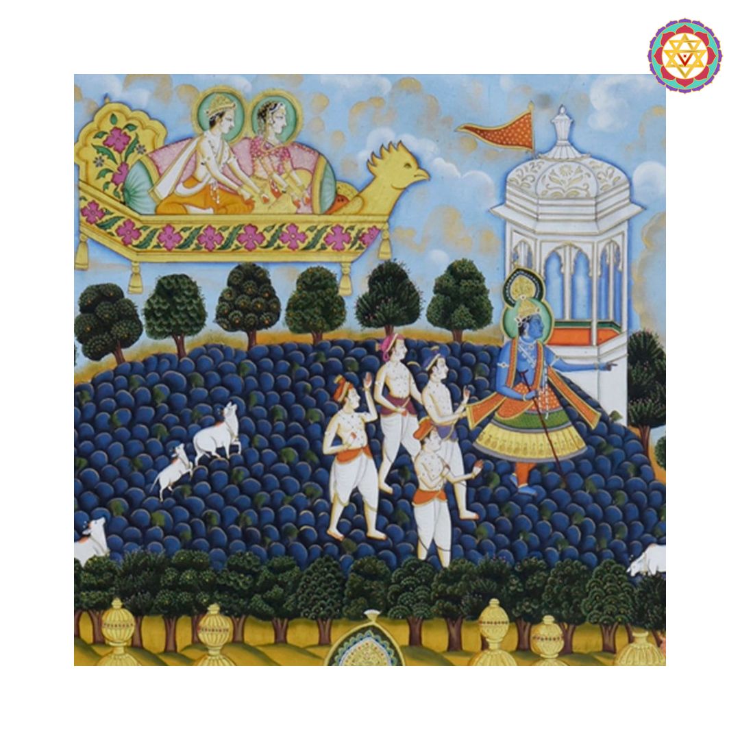 Traditional vintage style Hand-Painted Pichwai – Krishna with Gopikas