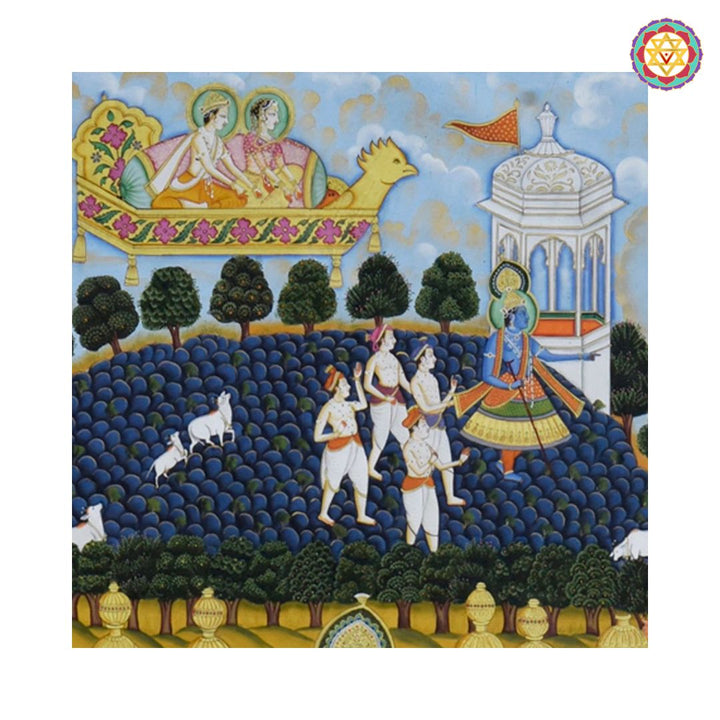 Traditional vintage style Hand-Painted Pichwai – Krishna with Gopikas