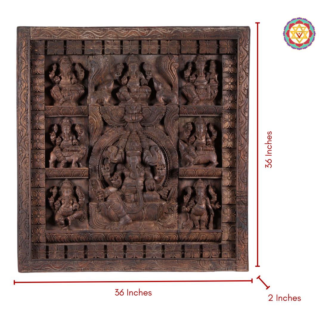 textured carving details on astaganesh wooden wall frame