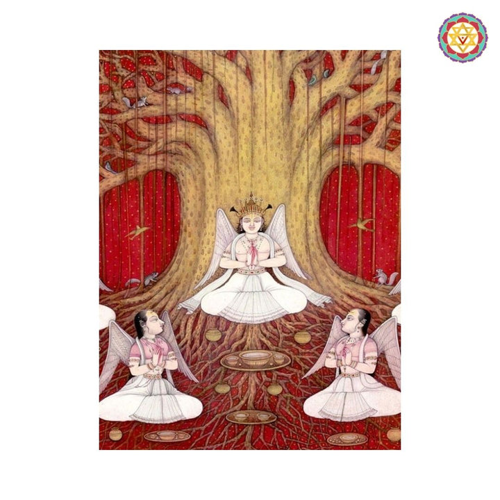 Pichwai -Exclusive Handpainted Tree of Life – Divine Angels, Gandharvas, Cows & Flying Horses