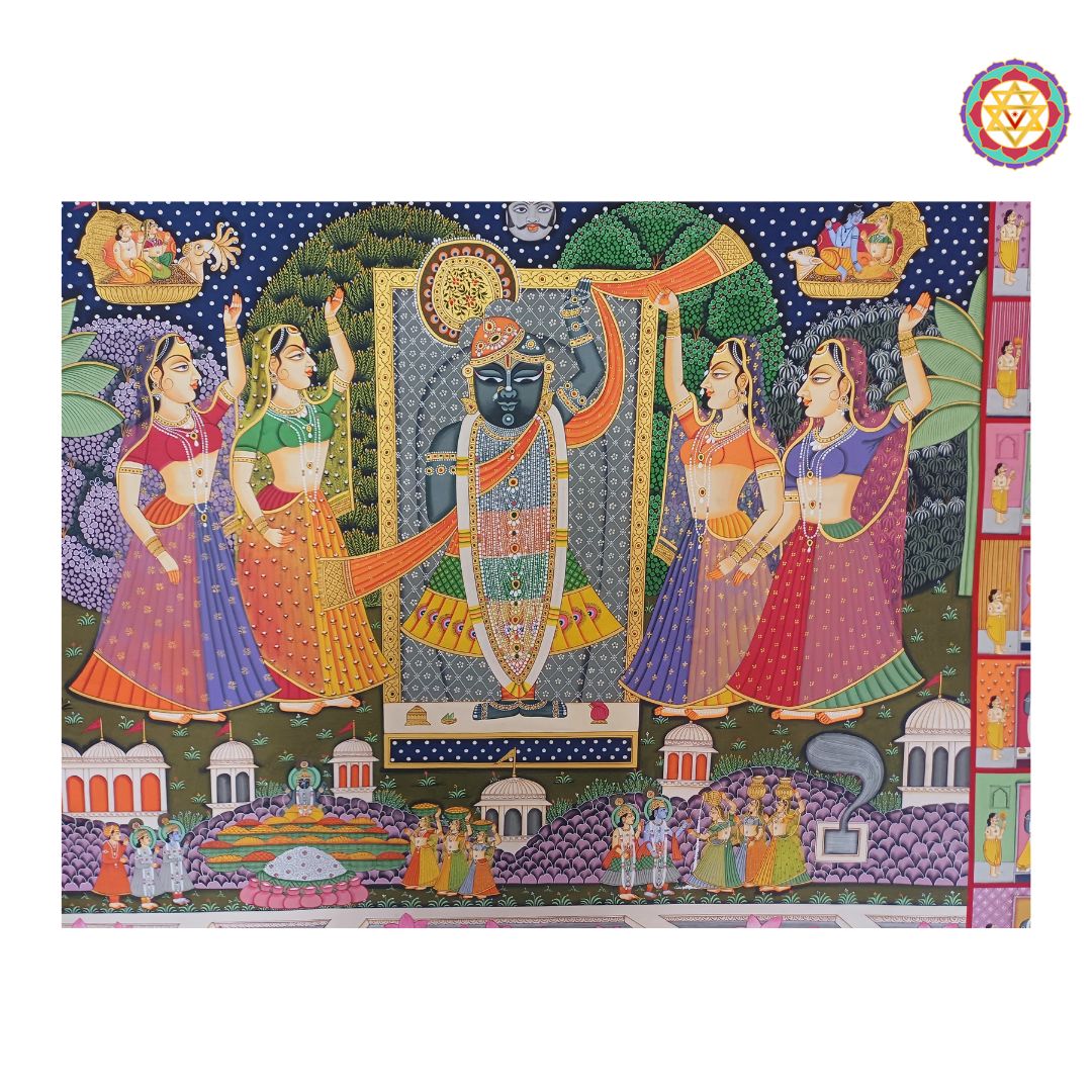 hand painted pichwai large canvas traditional festive scene