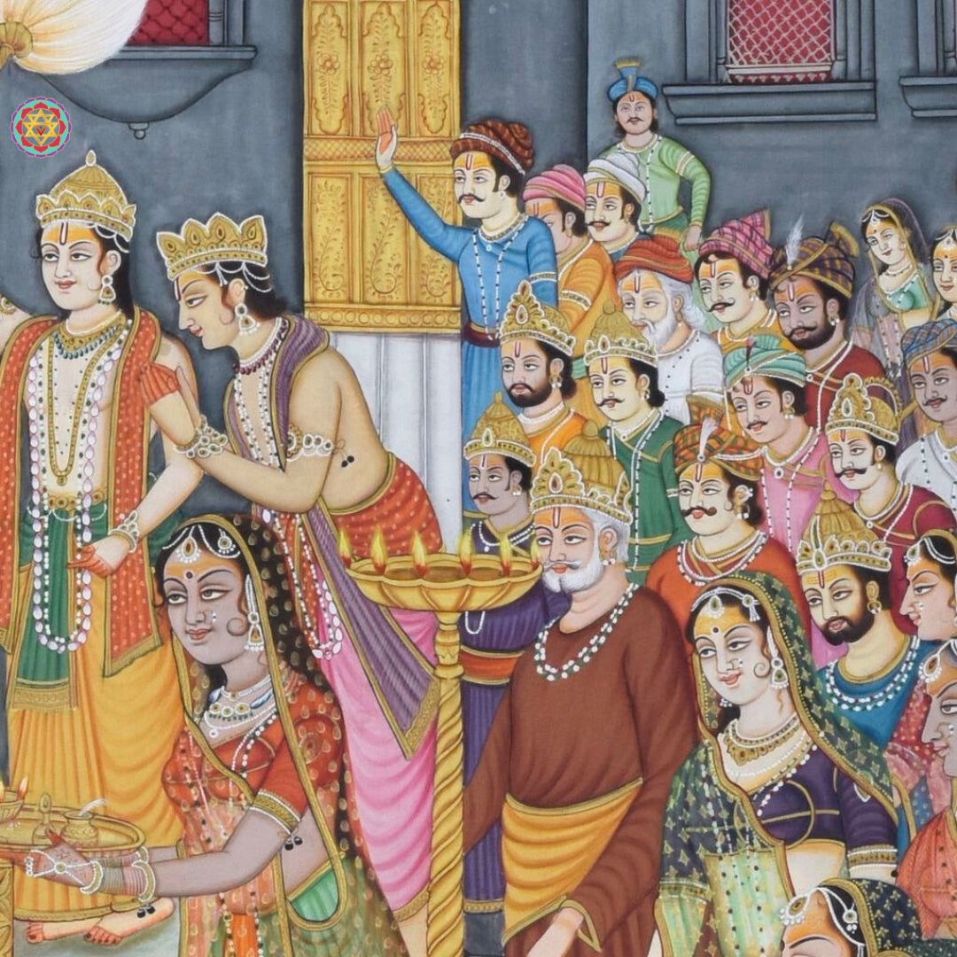 detailed handpainted pichwai ram darbar art on cloth canvas