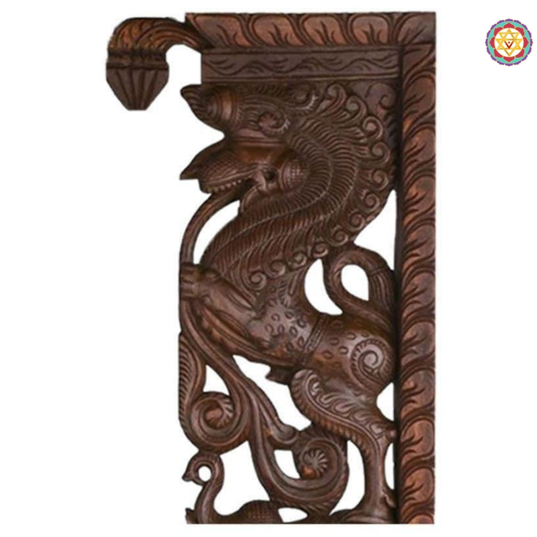 Entrance Decor Decorative Yaazhi With Elephants Wooden Wall Brackets (Single)