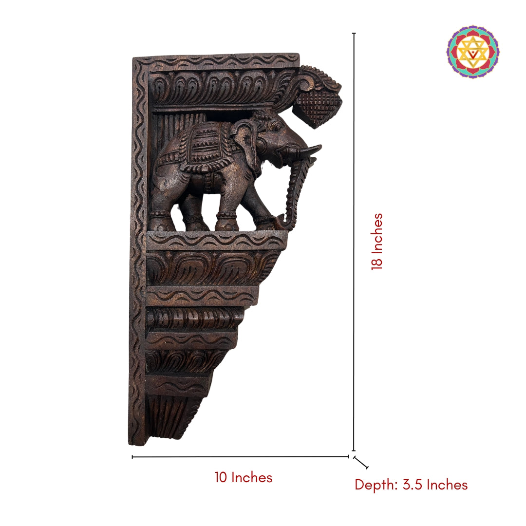 Detailed elephant figure wall bracket carved from solid teak wood