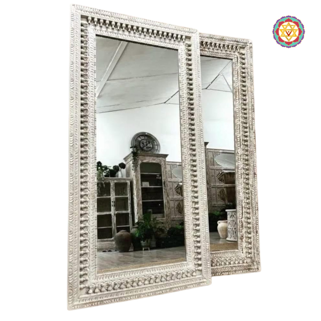 “Handcrafted wooden spindle frame mirror for living room, entryway or bathroom decor”