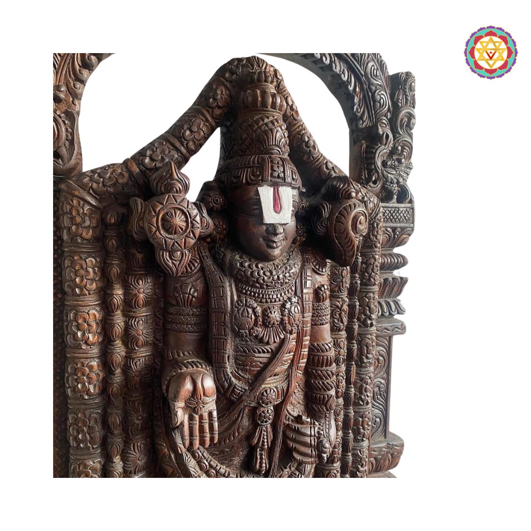 wood carved balaji statue side profile intricate artistry