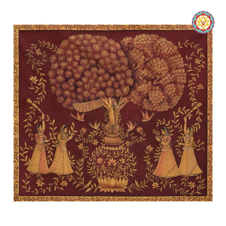 Vintage style Hand painted pichwai -Gopikas in the forest. – Pichwai Painting Art for Living Room