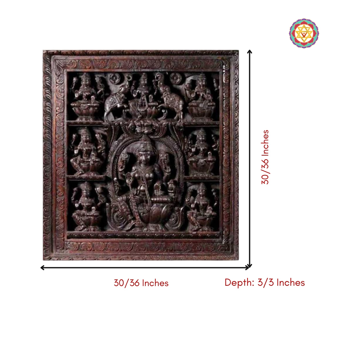 Square Astalaxmi Wall Panel /Wall Mount hanging .Handcarved on Wood.